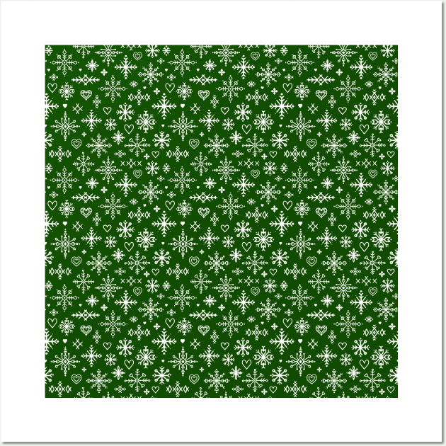 White and green scandinavian snowflakes Wall Art by LaPetiteBelette